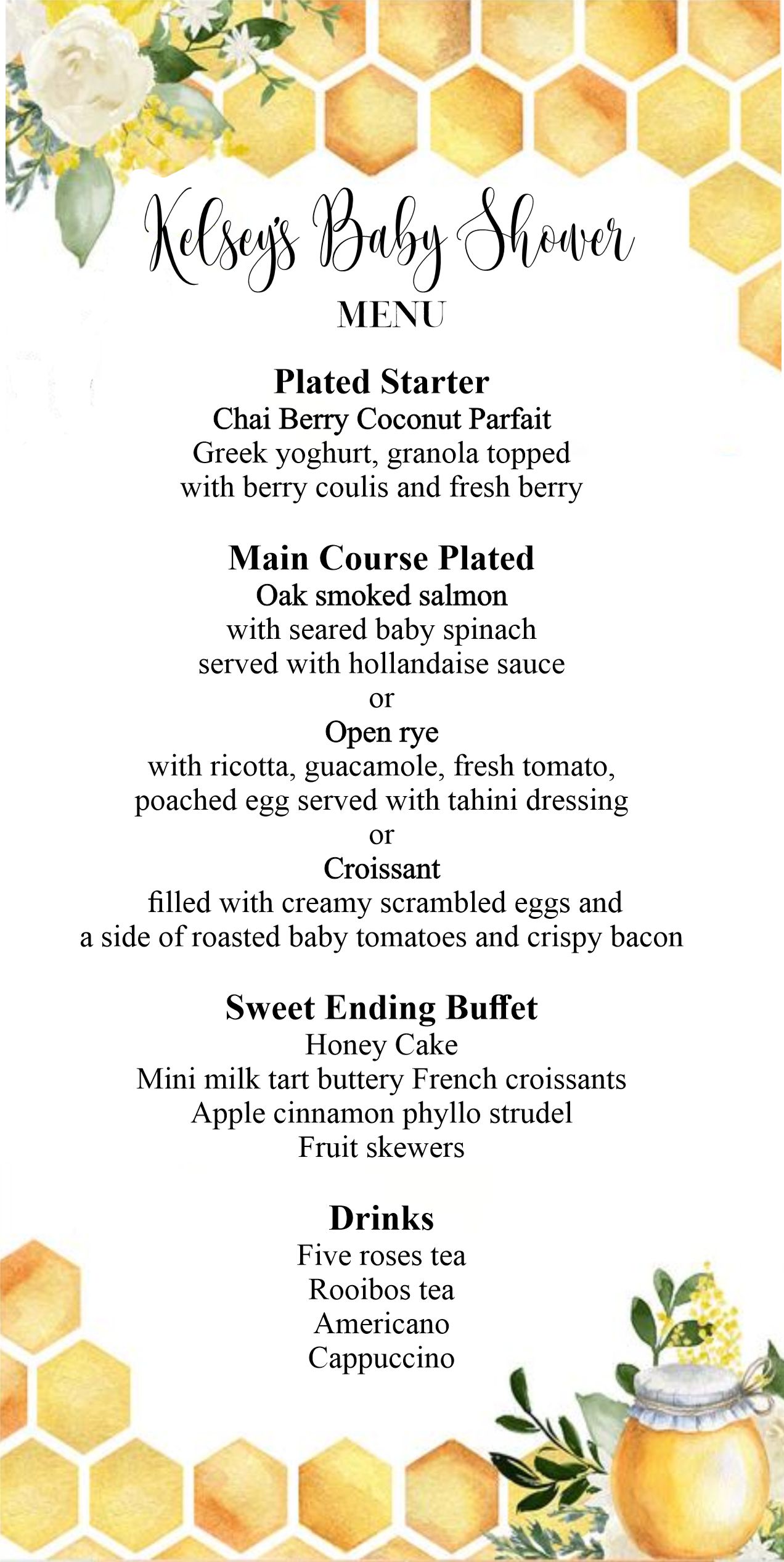 Menu Honey bee