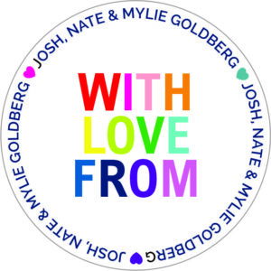 Rainbow text mini hearts