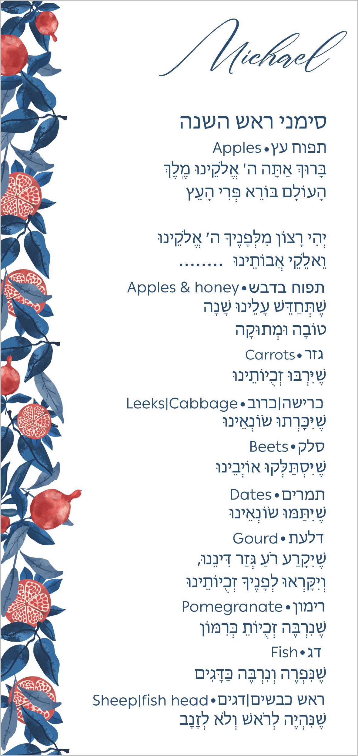 Simanim blue leaves