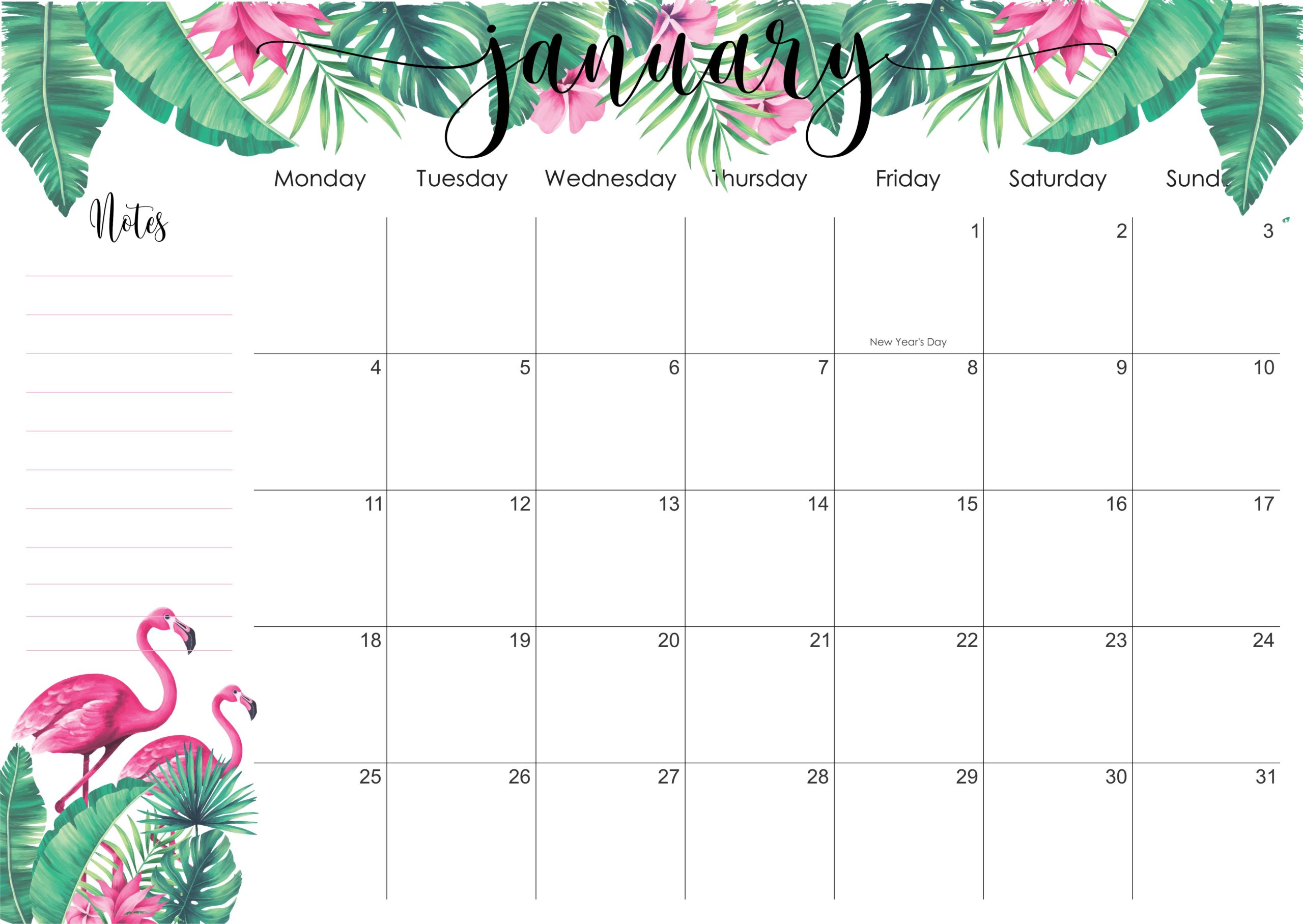 Flamingos and tropical leave